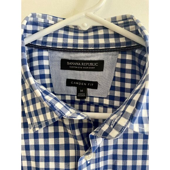 Banana Republic Camden Fit Custom 078 Wash Shirt Sz Medium Blue White Checkered - Picture 2 of 4